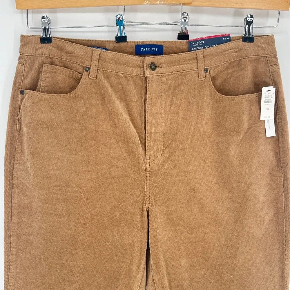 NWT Talbots Slimming Corduroy Pants‎ Camel High Waist Straight Leg 18 Preppy
